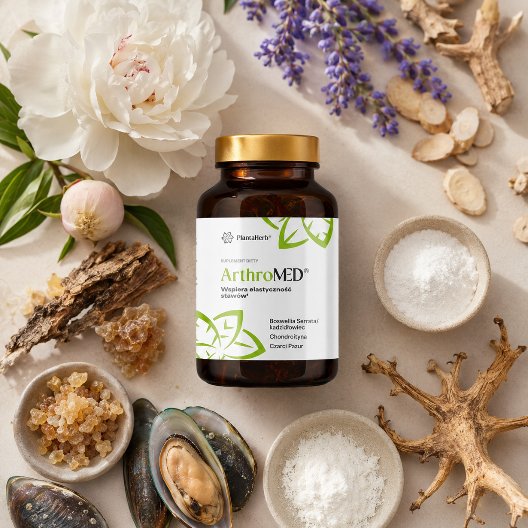 Suplement diety ArthroMED PlantaHerb – kapsułki z kadzidłowcem i chondroityną, ujęcie aranżacyjne