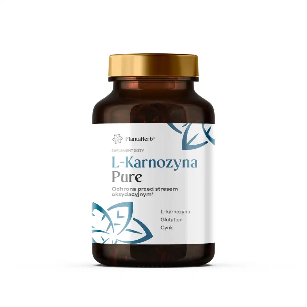Opakowanie suplementu diety L-Karnozyna Pure PlantaHerb z L-karnozyną, glutationem i bisglicynianem cynku
